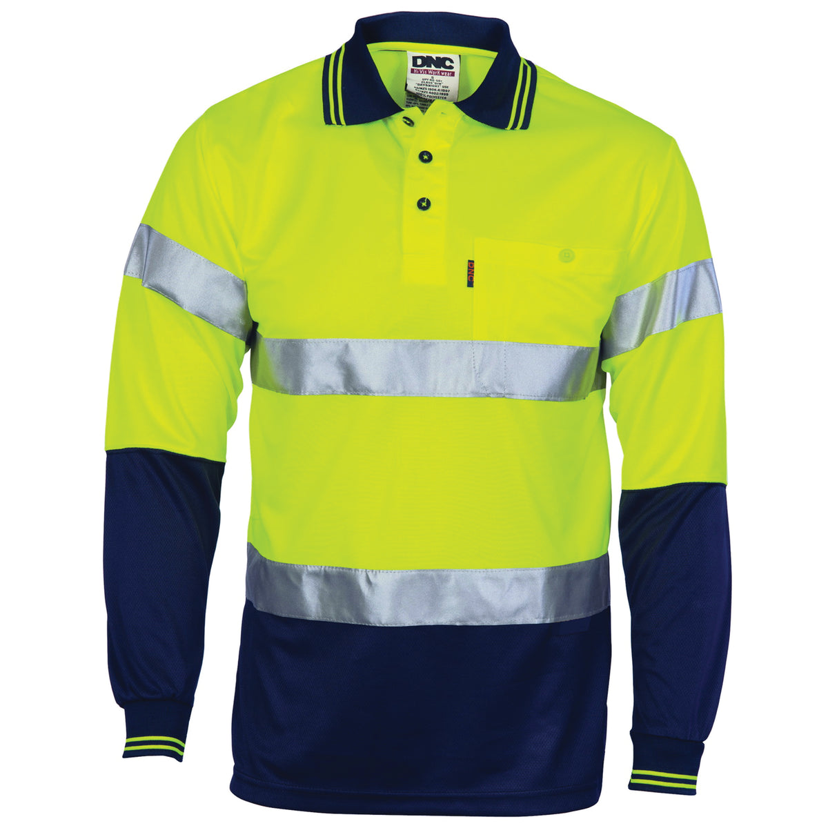 DNC Workwear HiVis D/N Cool Breathe Polo Shirt With CSR R/Tape - Long Sleeve 3716
