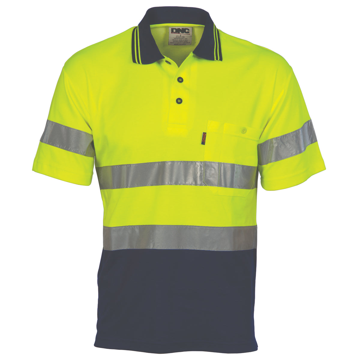DNC Workwear HiVis Two Tone Cotton Back Polos with CSR R/Tape - Short Sleeve 3717