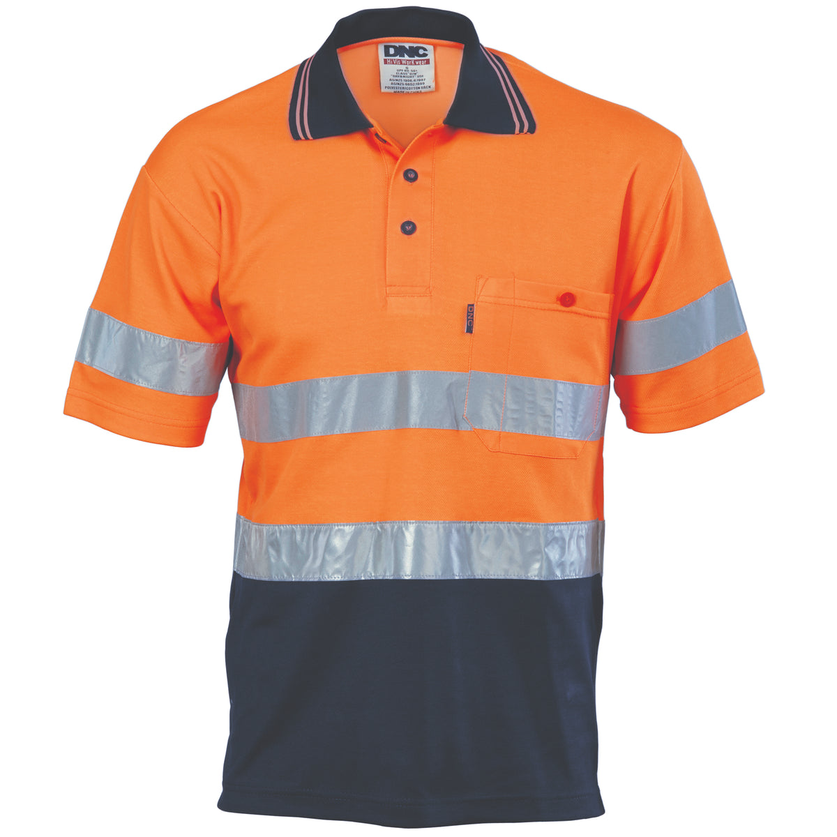 DNC Workwear HiVis Two Tone Cotton Back Polos with CSR R/Tape - Short Sleeve 3717