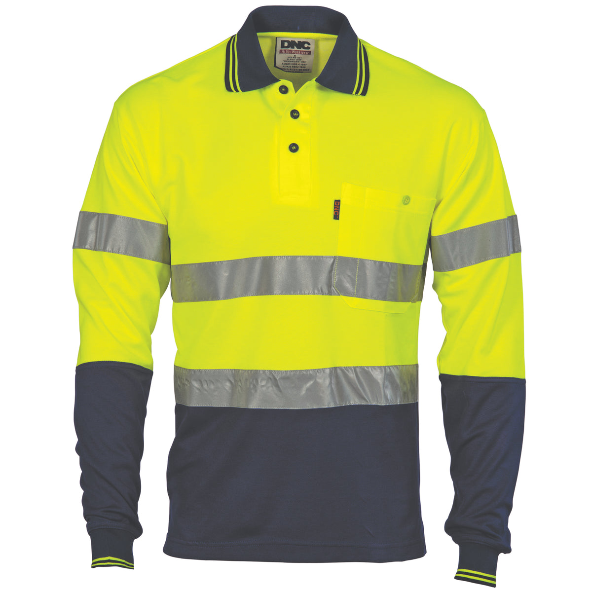 DNC Workwear HiVis Two Tone Cotton Back Polos with CSR R/Tape - L/S 3718