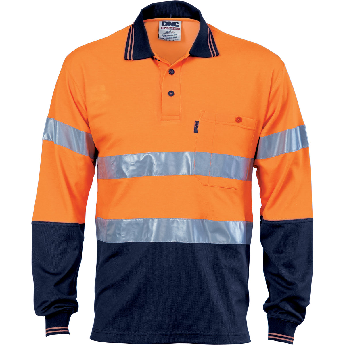 DNC Workwear HiVis Two Tone Cotton Back Polos with CSR R/Tape - L/S 3718