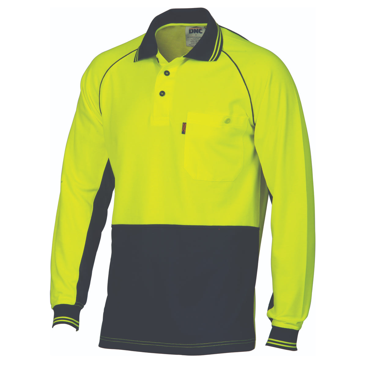 DNC Workwear HiVis Cotton Backed Cool-Breeze Contrast Polo - long Sleeve 3720