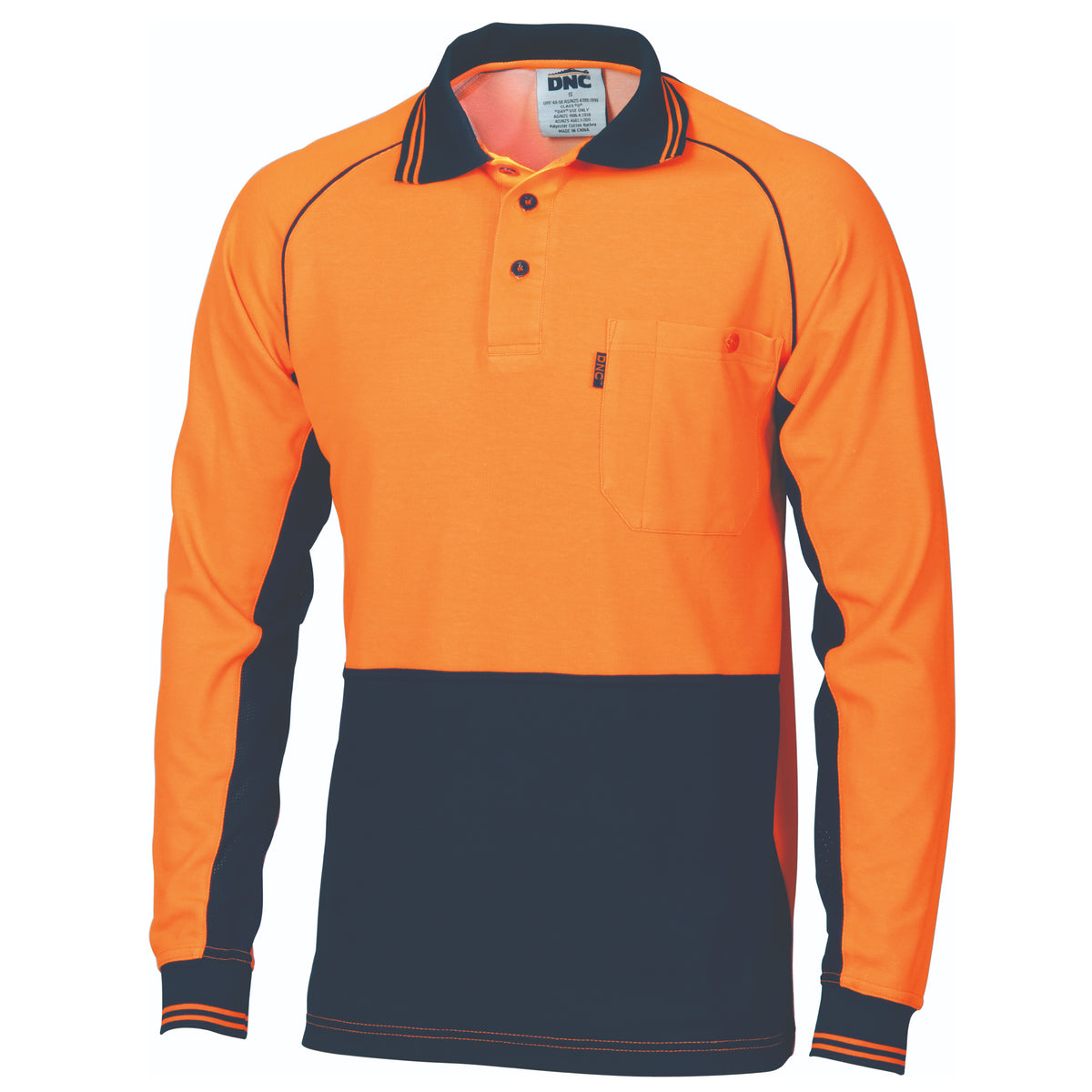 DNC Workwear HiVis Cotton Backed Cool-Breeze Contrast Polo - long Sleeve 3720