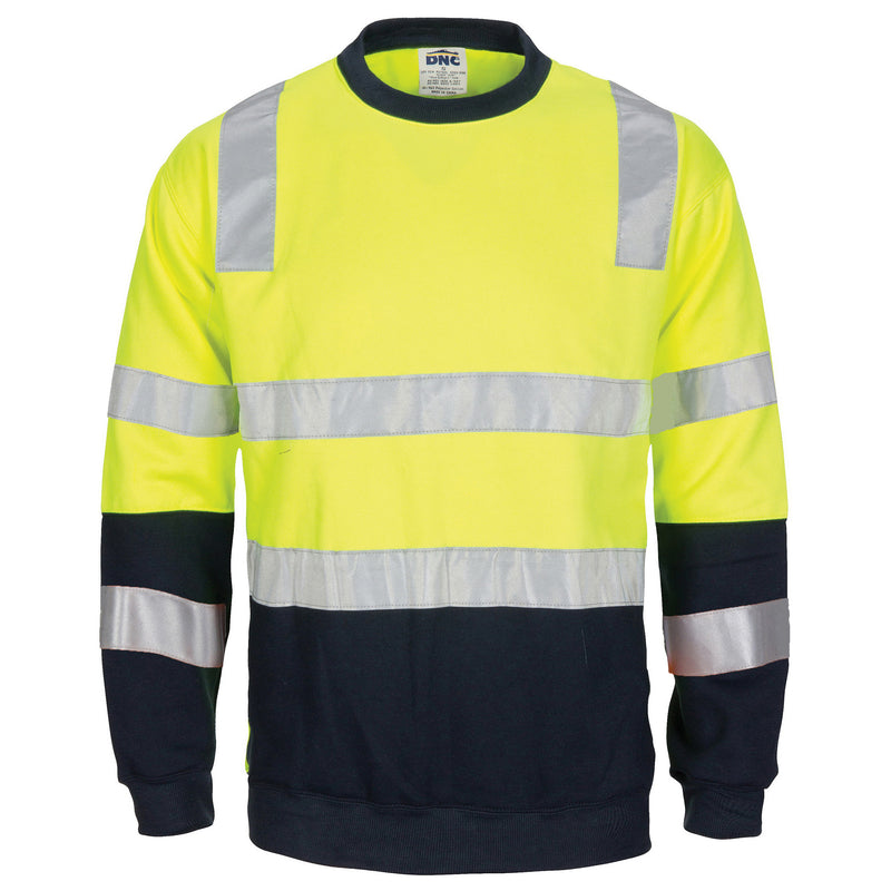 DNC Workwear HiVis Two Tone Crew-Neck Fleecy Sweatshirt with Shoulders, Double Hoop Body & Arms CSR R/Tape 3723