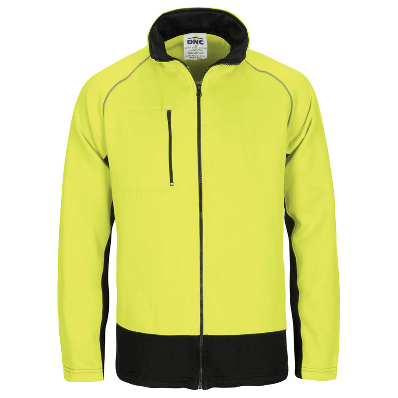 DNC Workwear HiVis Two Tone Full Zip Fleecy Sweatshirt with Two Side Zipped Pockets 3725