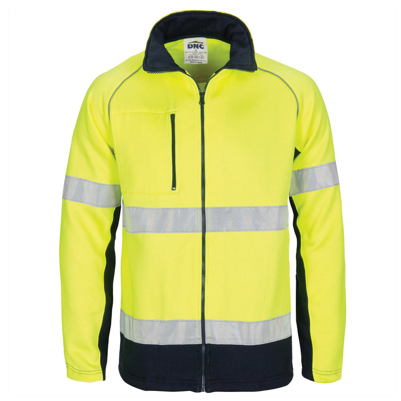 DNC Workwear HiVis Two Tone Full Zip Fleecy Sweatshirt CSR R/Tape 3726