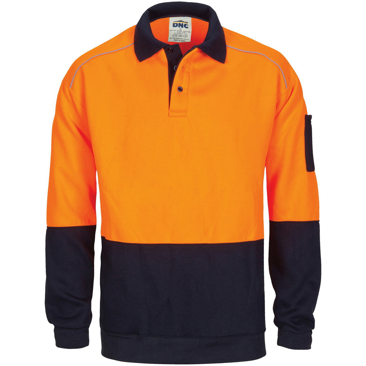 DNC Workwear HiVis Rugby Top Windcheater with Two Side Zipped Pockets 3727