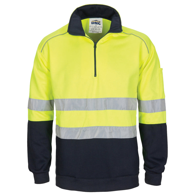 DNC Workwear HiVis 1/2 Zip Fleecy with Hoop Pattern CSR Reflective Tape 3729