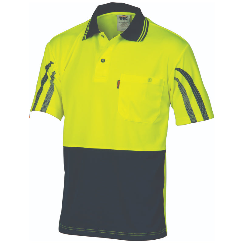 DNC Workwear HiVis Cool-Breathe Printed Stripe Polo - Short Sleeve 3752