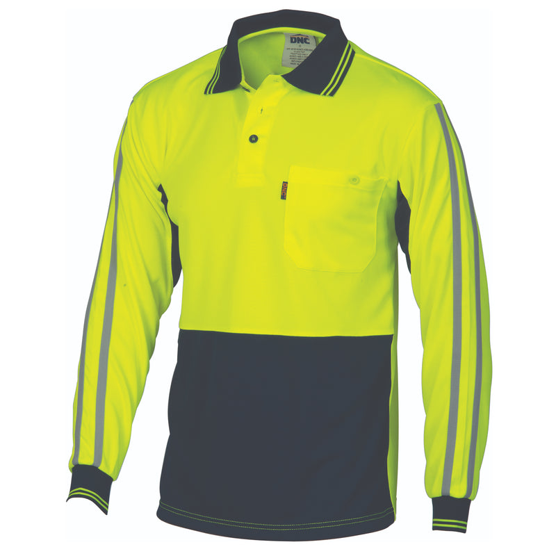 DNC Workwear HiVis Cool-Breathe Stripe Polo - long Sleeve 3756