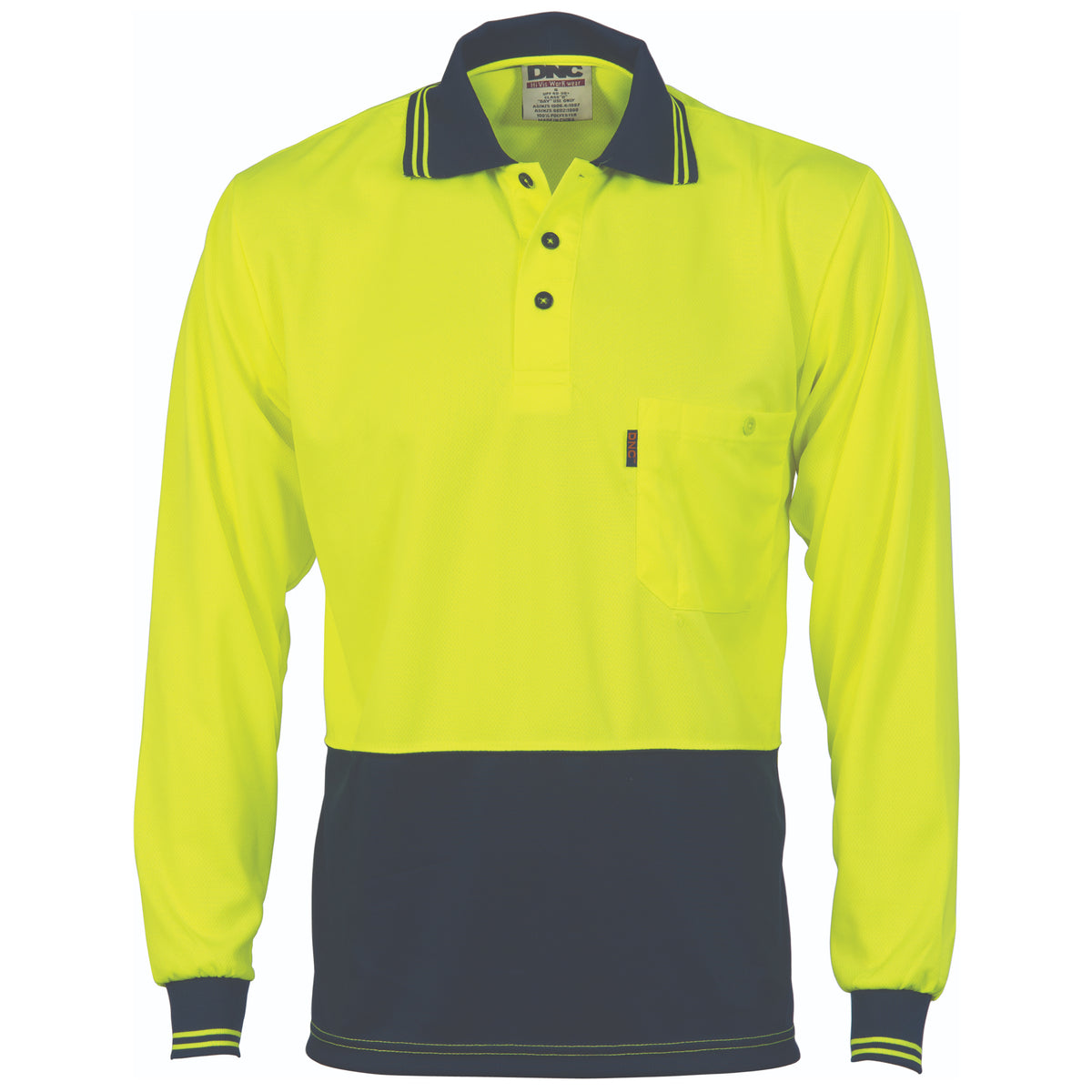 DNC Workwear HiVis Two Tone Cool Breathe Polo Shirt - Long Sleeve 3813