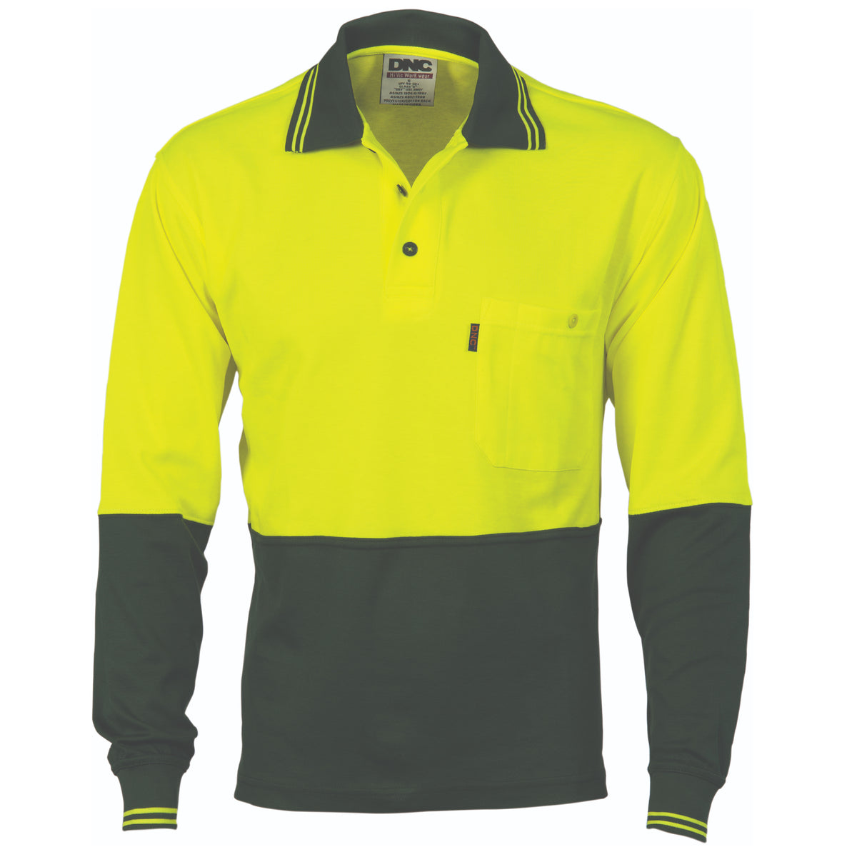 DNC Workwear Cotton Back HiVis Two Tone Fluro Polo - Long Sleeve 3816
