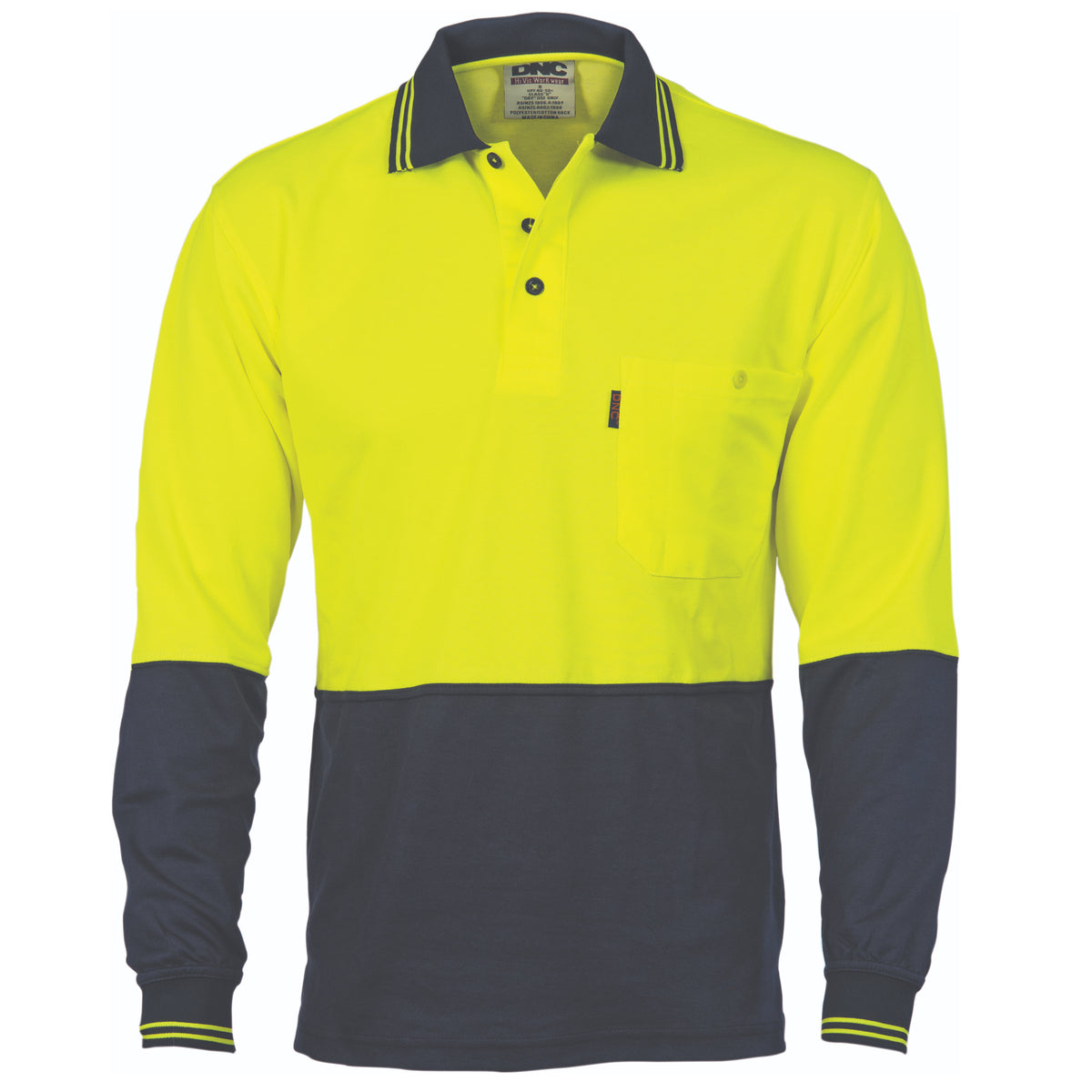 DNC Workwear Cotton Back HiVis Two Tone Fluro Polo - Long Sleeve 3816