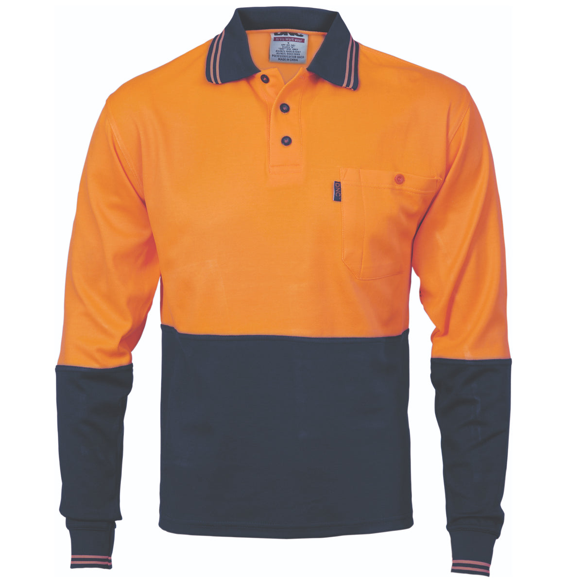 DNC Workwear Cotton Back HiVis Two Tone Fluro Polo - Long Sleeve 3816