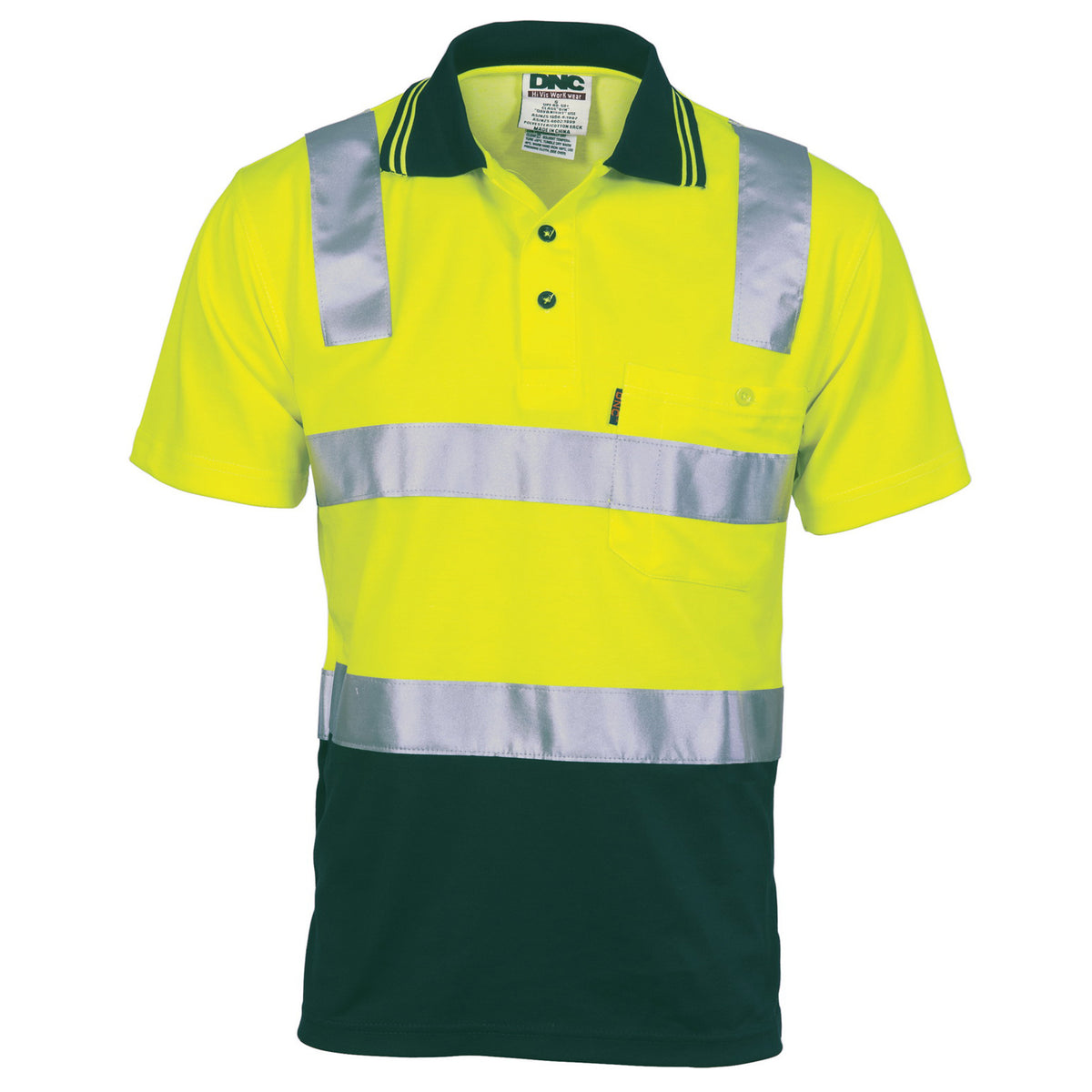 DNC Workwear Cotton Back HiVis Two Tone Polo Shirt with CSR R/Tape - Short Sleeve 3817