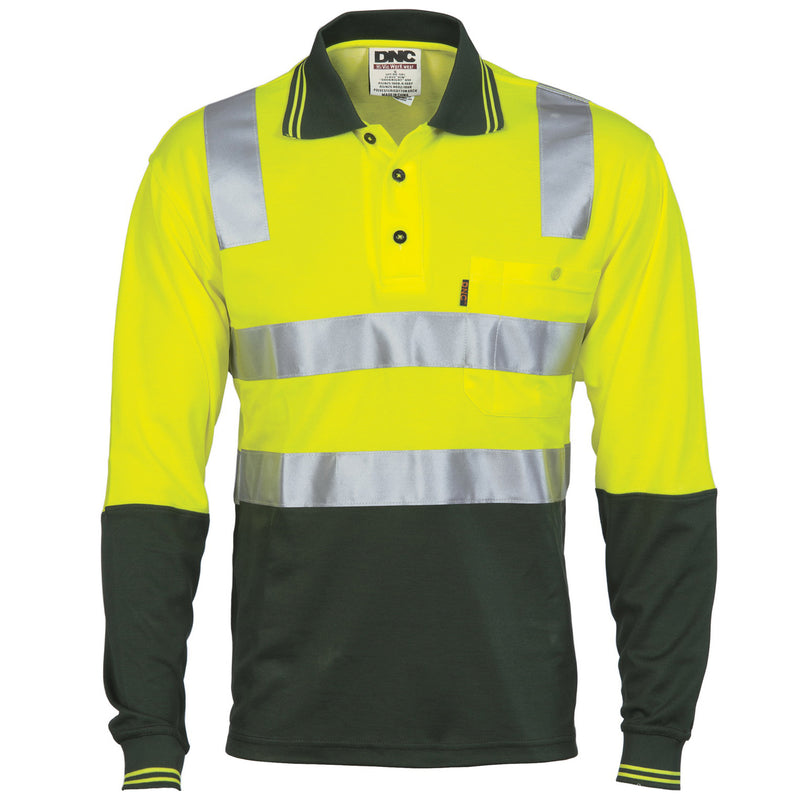 DNC Workwear Cotton Back HiVis Two Tone Polo Shirt with CSR R/Tape - L/S 3818