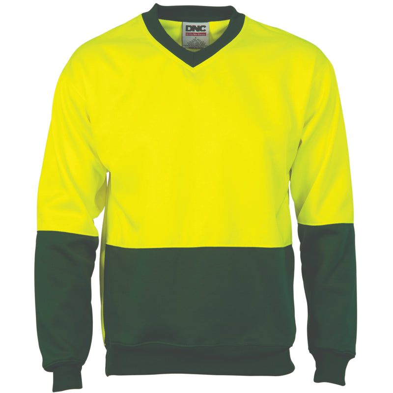 DNC Workwear HiVis Two Tone Fleecy Sweatshirt (Sloppy Joe) V-Neck 3822