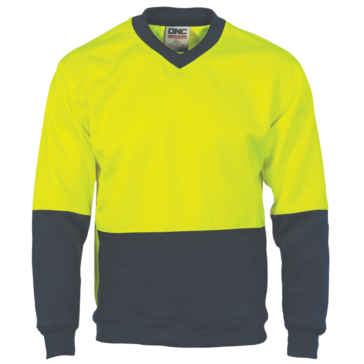 DNC Workwear HiVis Two Tone Fleecy Sweatshirt (Sloppy Joe) V-Neck 3822