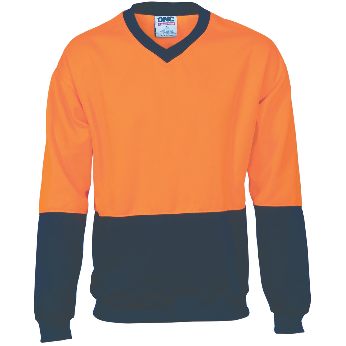 DNC Workwear HiVis Two Tone Fleecy Sweatshirt (Sloppy Joe) V-Neck 3822