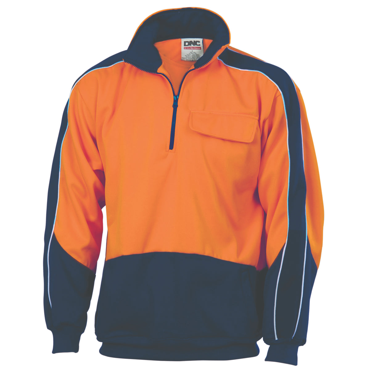 DNC Workwear HiVis Two Tone 1/2 Zip Hi-Neck Panel Fleecy Windcheater 3823