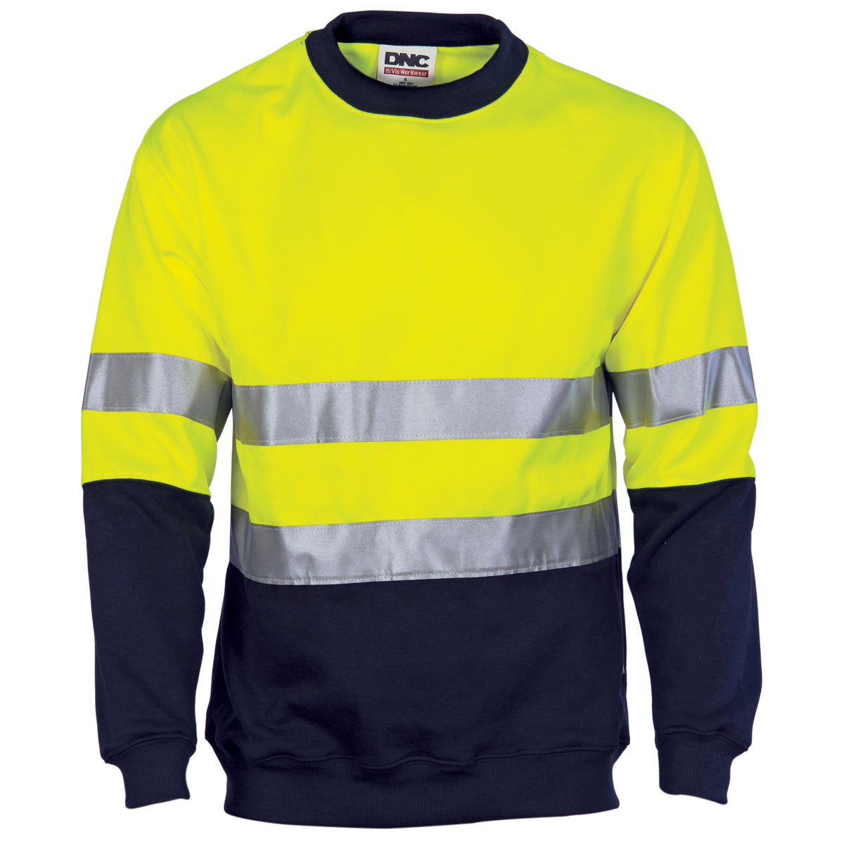 DNC Workwear HiVis Two Tone Fleecy Sweatshirt (Sloppy Joe) with CSR R/Tape Crew Neck 3824