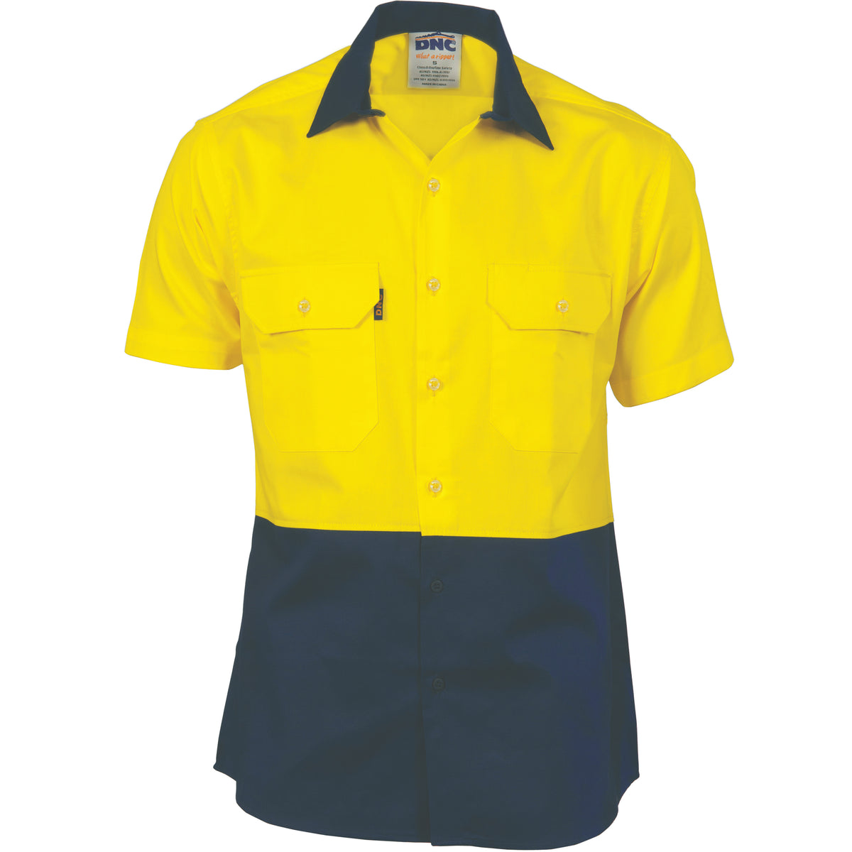 DNC Workwear HiVis Two Tone Cotton Drill Shirt - Short Sleeve 3831