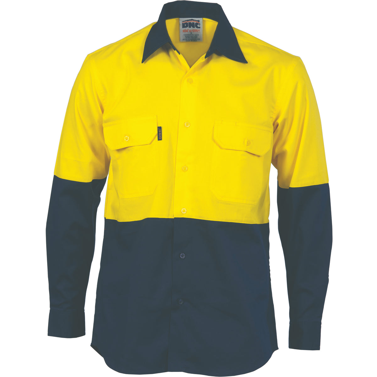 DNC Workwear HiVis Two Tone Cotton Drill Shirt - Long Sleeve 3832