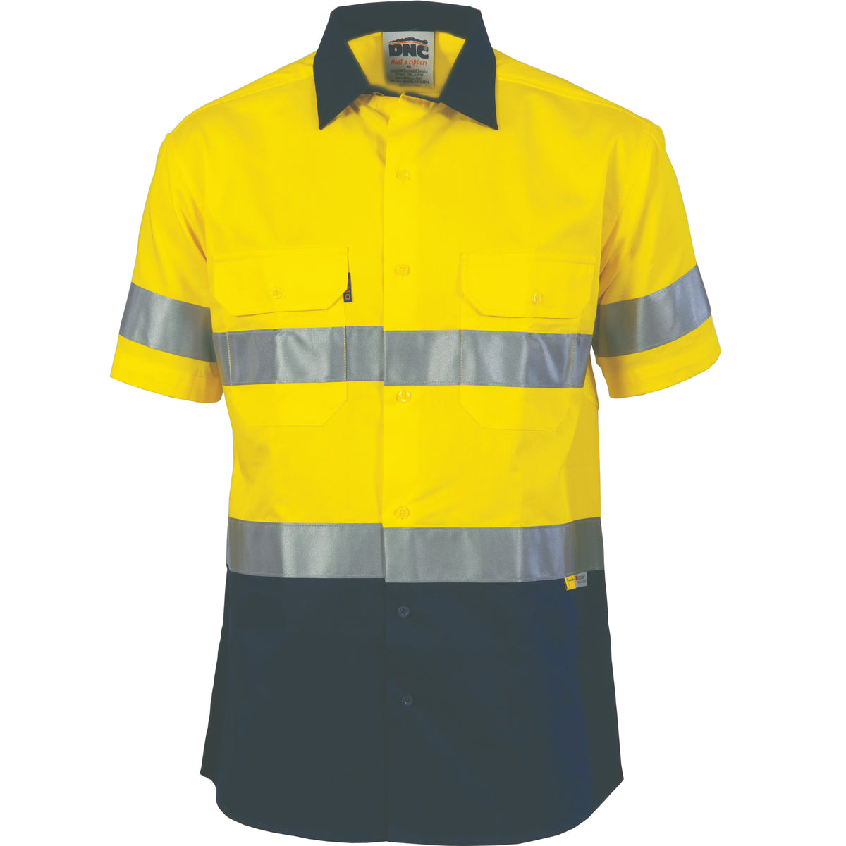 DNC Workwear HiVis Two Tone Drill Shirt with CSR R/Tape - Short Sleeve 3833