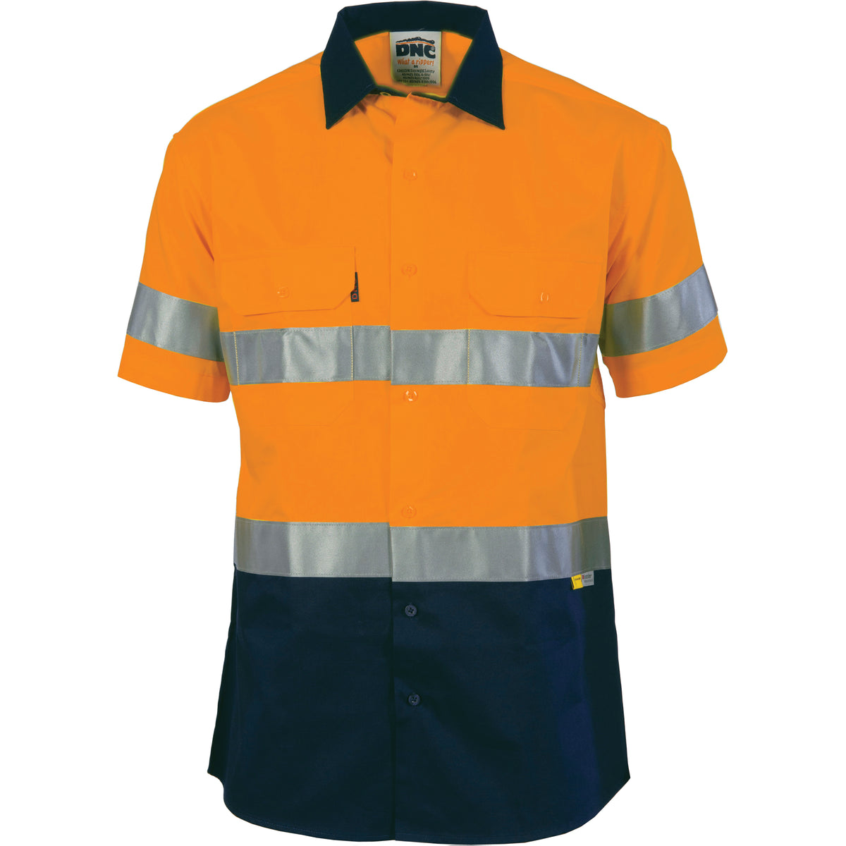 DNC Workwear HiVis Two Tone Drill Shirt with CSR R/Tape - Short Sleeve 3833