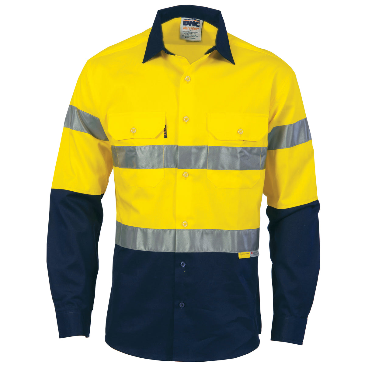 DNC Workwear HiVis Two Tone Drill Shirt with 3M 8910 R/Tape - Long Sleeve 3836