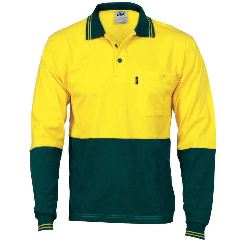 DNC Workwear HiVis Cool-Breeze Cotton Jersey Polo Shirt with Under Arm Cotton Mesh - L/S 3846