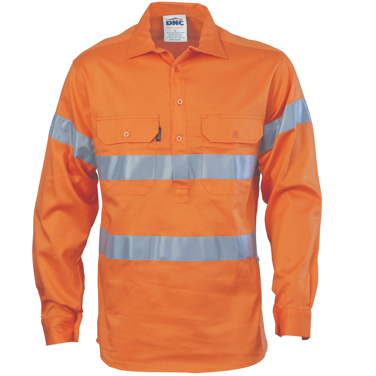 DNC Workwear HiVis Close Front Cotton Drill Shirt with CSR R/Tape 3848