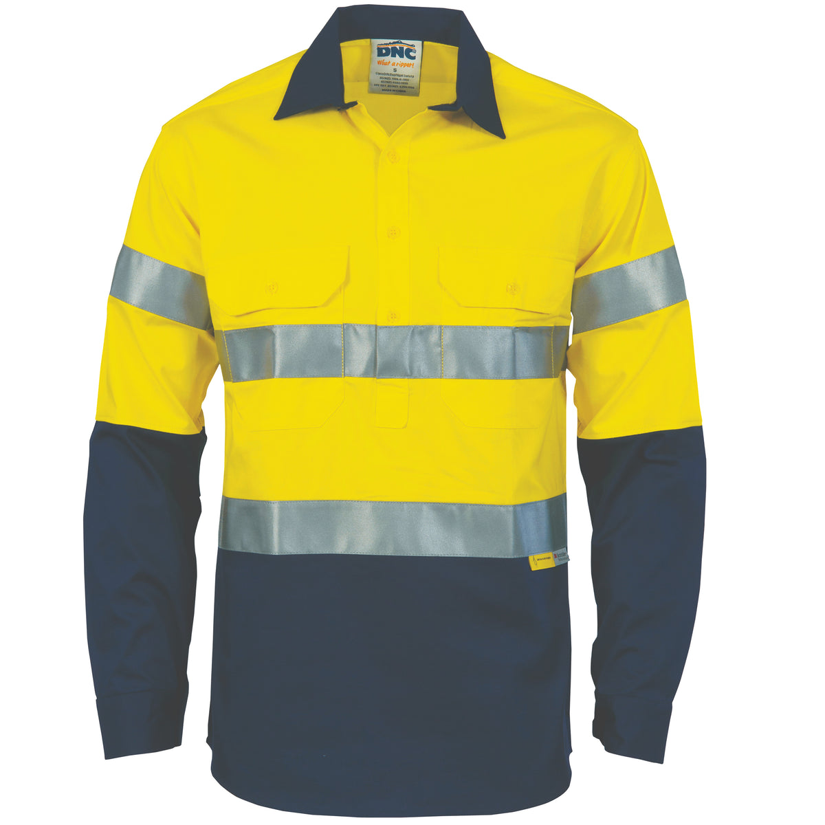 DNC Workwear HiVis Two Tone Closed Front Cotton Shirt with CSR R/Tape 3849
