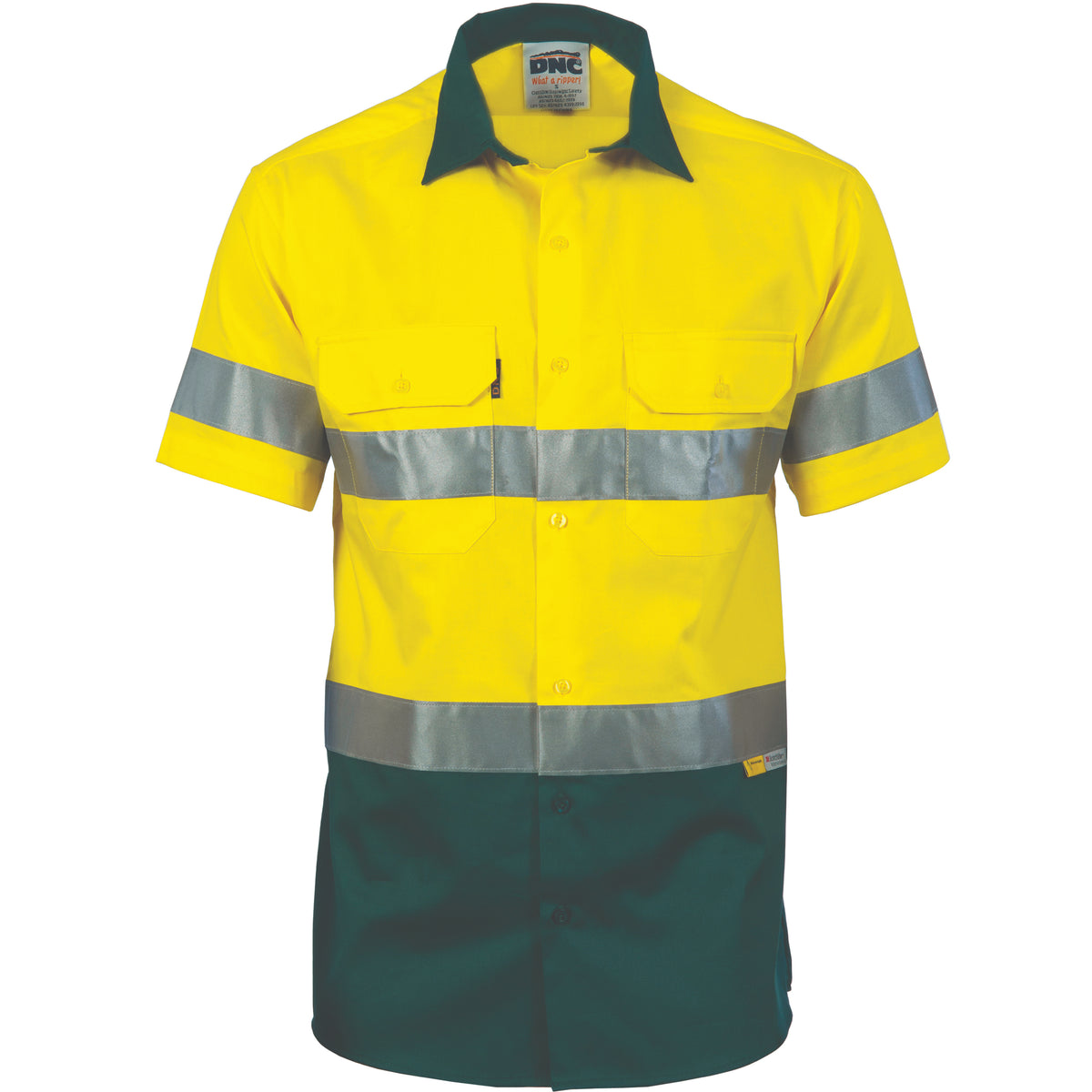 DNC Workwear HiVis Cool-Breeze Cotton Shirt with CSR R/Tape - Short sleeve 3887