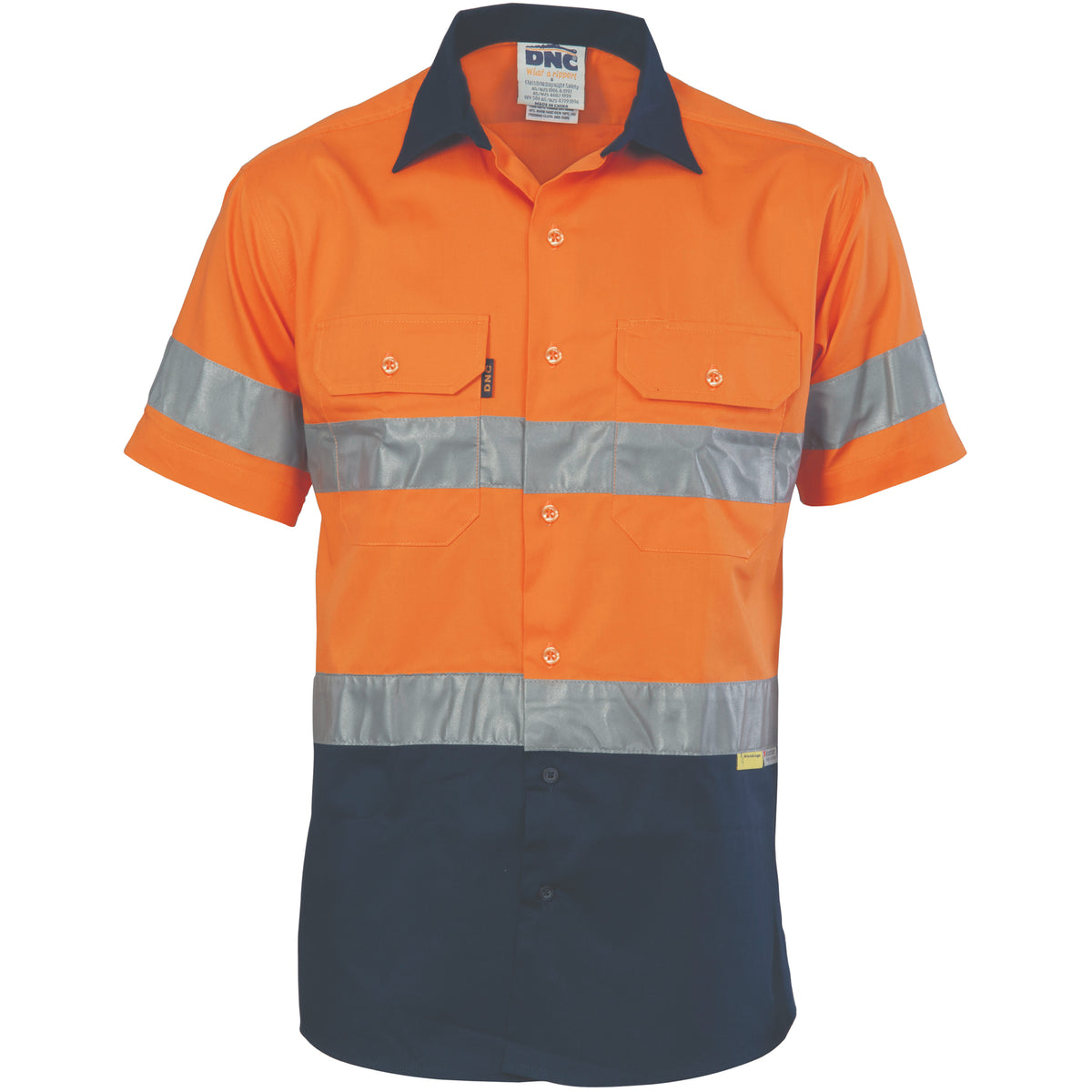 DNC Workwear HiVis Cool-Breeze Cotton Shirt with CSR R/Tape - Short sleeve 3887