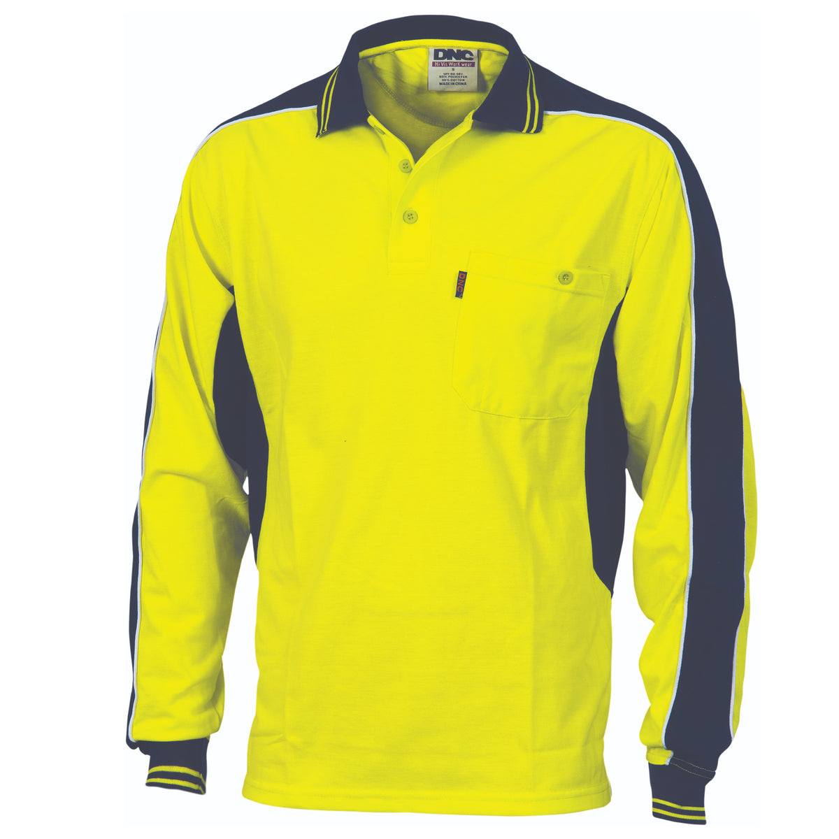 DNC Workwear Poly/Cotton Contrast Panel Polo - long Sleeve 3896