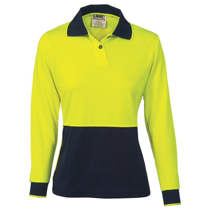 DNC Workwear Ladies HiVis Two Tone Polo Shirt - Long Sleeve 3898