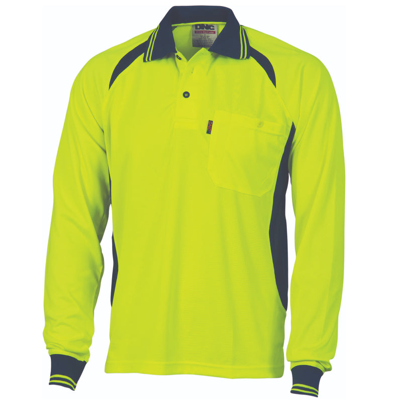 DNC Workwear Cool-Breeze Contrast Mesh Polo - long sleeve 3902