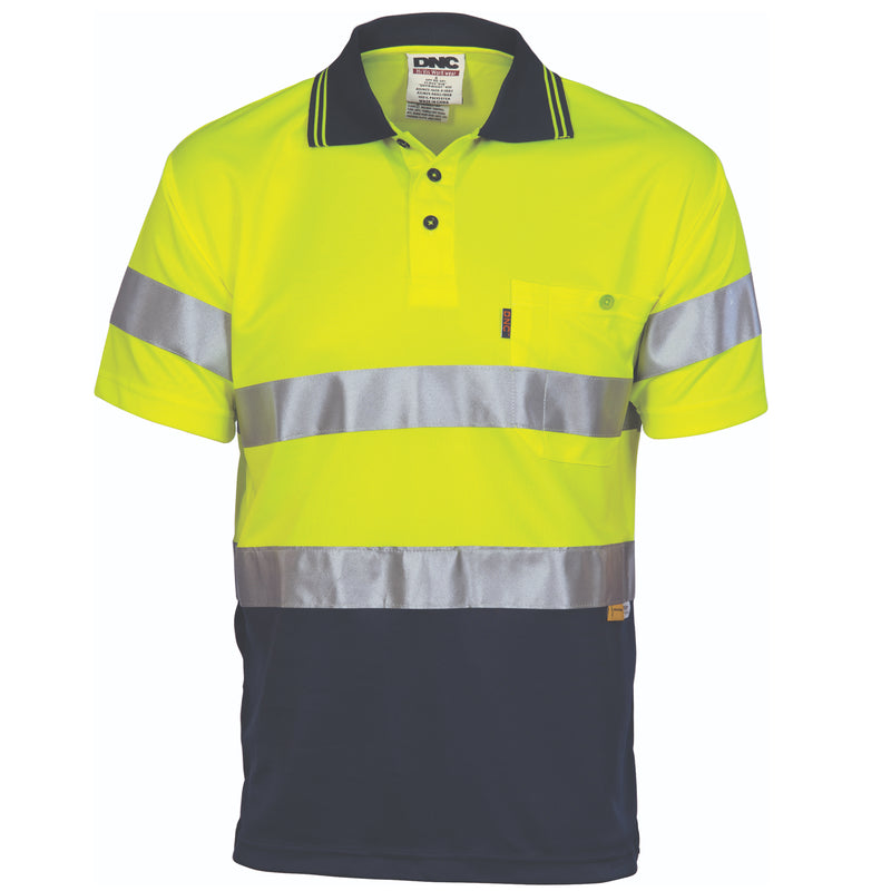DNC Workwear HiVis D/N Cool-Breathe Polo Shirt With 3M 8906 R/Tape - Short Sleeve 3911