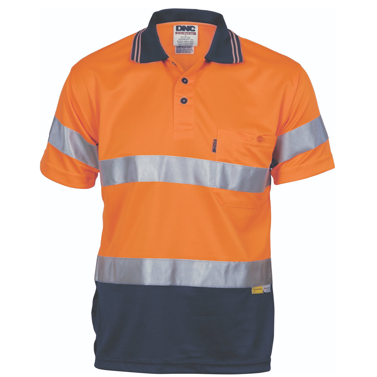 DNC Workwear HiVis D/N Cool-Breathe Polo Shirt With 3M 8906 R/Tape - Short Sleeve 3911