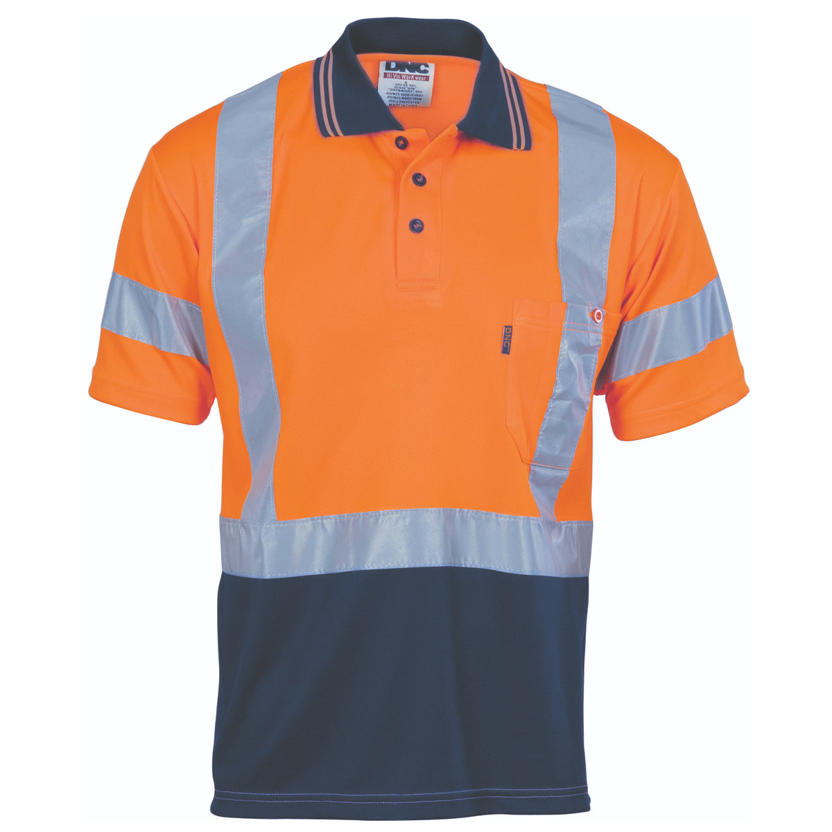 DNC Workwear HiVis D/N Cool-Breathe Polo Shirt "X" Back CSR R/Tape - Short Sleeve 3912