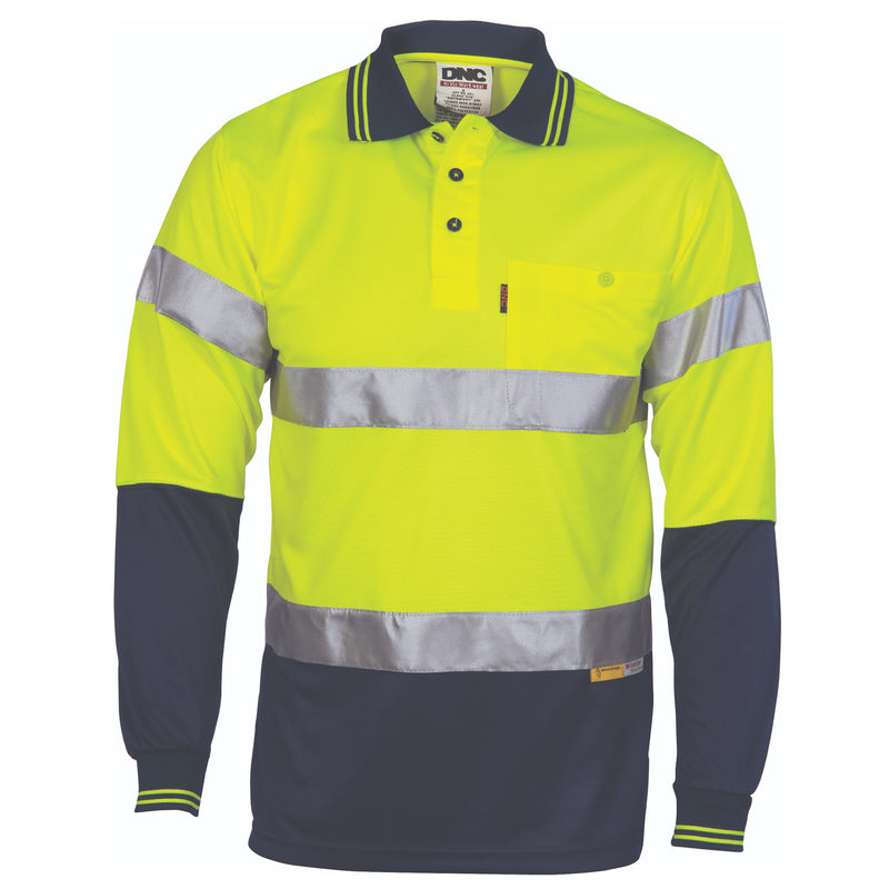 DNC Workwear HiVis D/N Cool-Breathe Polo Shirt with 3M 8906 R/Tape - Long Sleeve 3913
