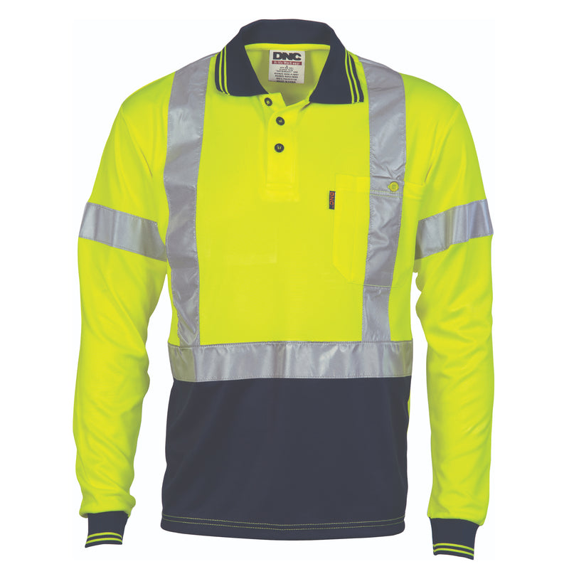 DNC Workwear HiVis D/N Cool-Breathe Polo Shirt "X" Back CSR R/Tape - Long Sleeve 3914