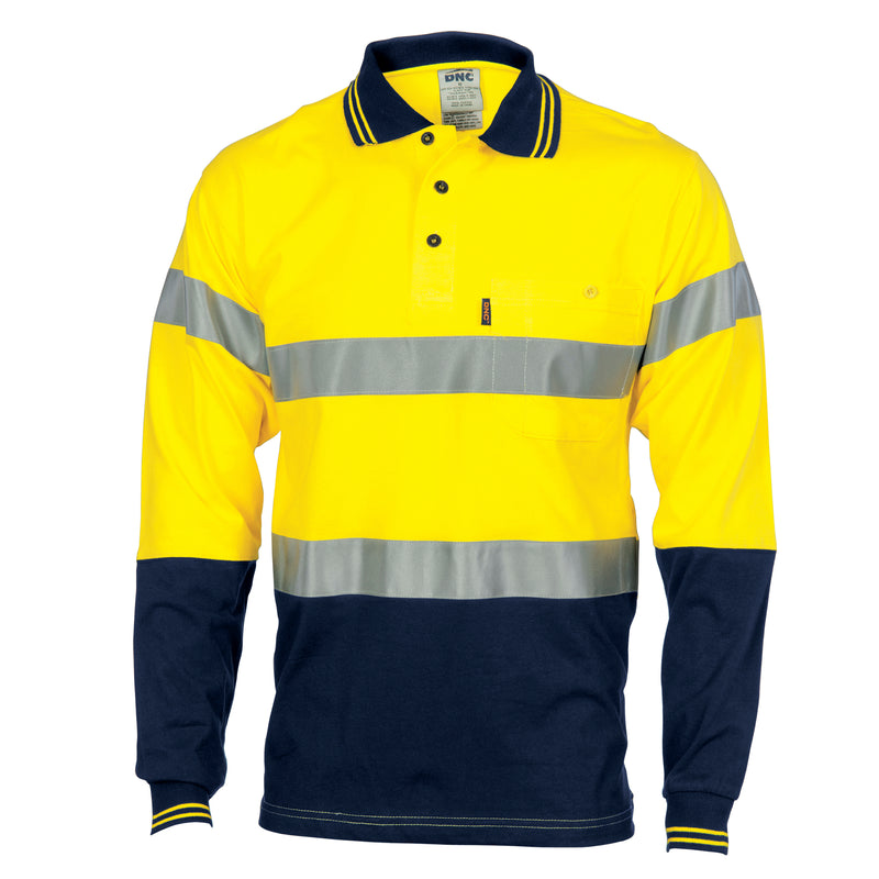 DNC Workwear HiVis Cool Breeze Cotton Jersey Polo with CSR R/Tape - Long Sleeve 3916