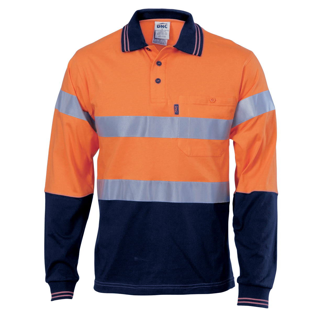 DNC Workwear HiVis Cool Breeze Cotton Jersey Polo with CSR R/Tape - Long Sleeve 3916