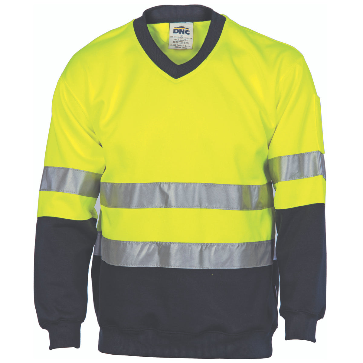 DNC Workwear HiVis Two Tone Sweatshirt (Sloppy Joe) with CSR R/Tape V-Neck 3921