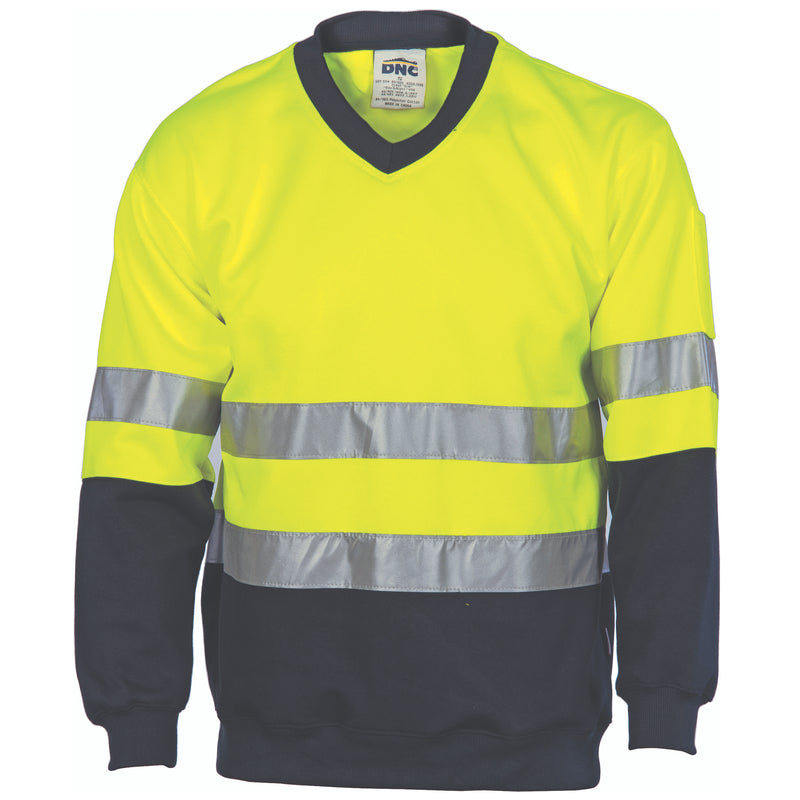 DNC Workwear HiVis Two Tone Sweatshirt (Sloppy Joe) with CSR R/Tape V-Neck 3921