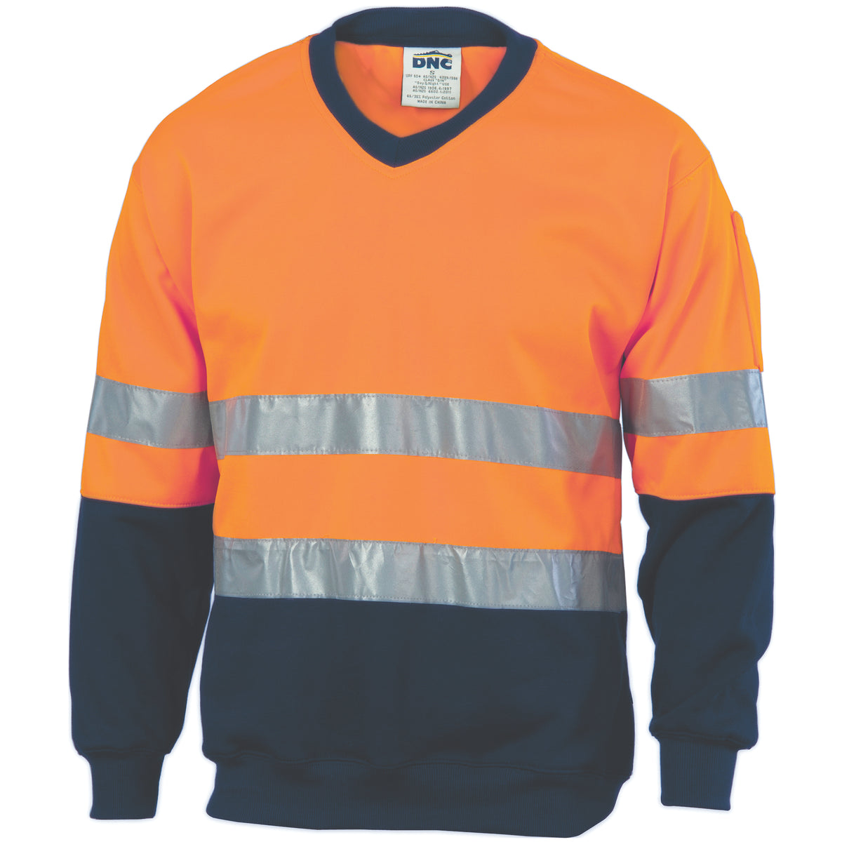 DNC Workwear HiVis Two Tone Sweatshirt (Sloppy Joe) with CSR R/Tape V-Neck 3921