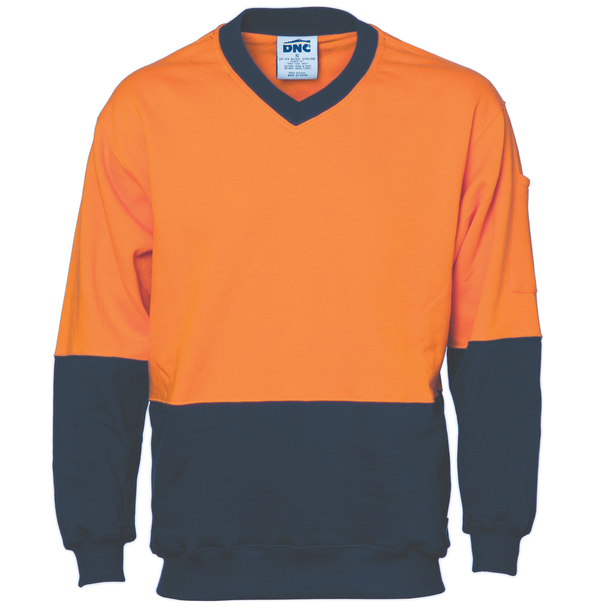DNC Workwear HiVis Two Tone Cotton Fleecy Sweatshirt V-Neck 3922