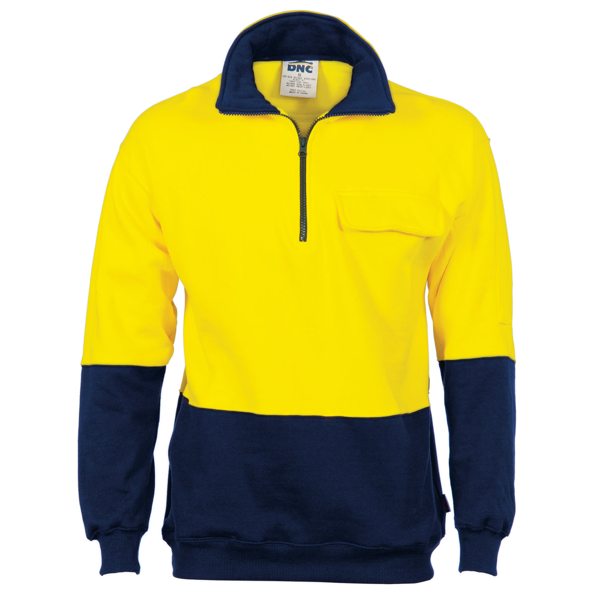 DNC Workwear HiVis Two Tone 1/2 Zip Cotton Fleecy Windcheater 3923